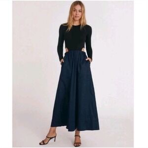 Something‎ Navy Black & Blue Tara Cutout Long Sleeve Maxi Dress Women's Sz M